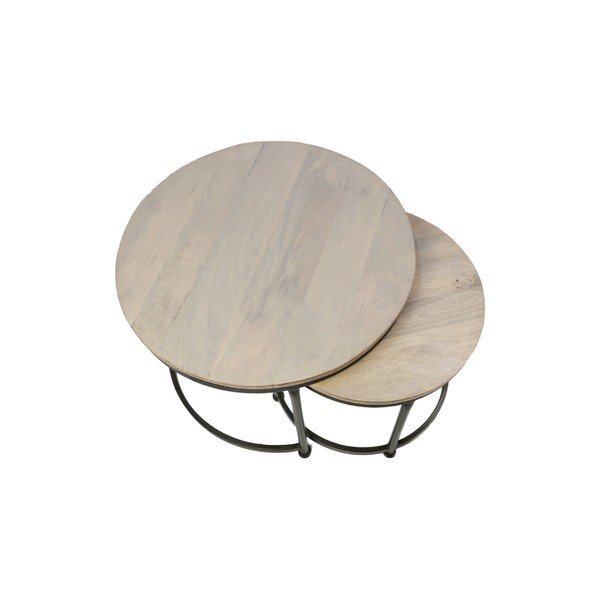 Set 2 mese auxiliare cu blat din lemn de mango HMS collection Taylor, înălțime 56 cm-image-1