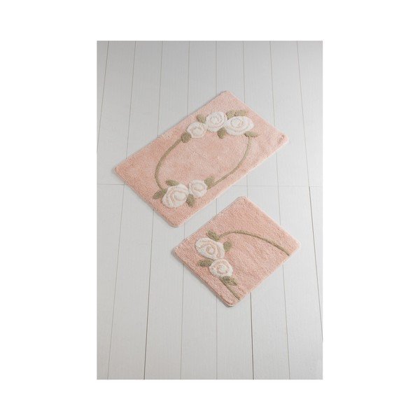 Set 2 covoare de baie Rosalin, roz somon
