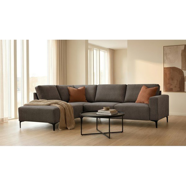 Colțar gri antracit cu tapițerie din chenille (cu colț pe partea stângă/în formă de ”L”) Fabian – Scandic-image-1