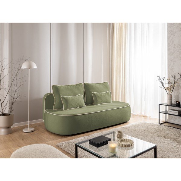 Canapea kaki/bej extensibilă/cu spațiu de depozitare cu tapițerie din catifea 210 cm Saga – Ropez-image-1