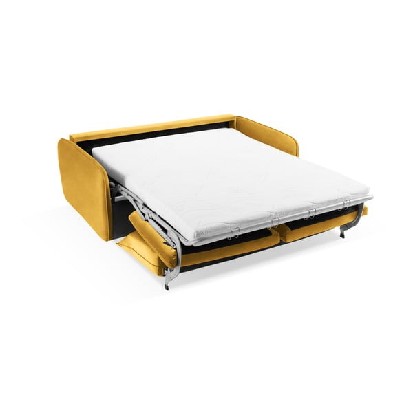 Canapea galben-muștar extensibilă cu tapițerie din catifea 194 cm Vienna – Cosmopolitan Design-image-4