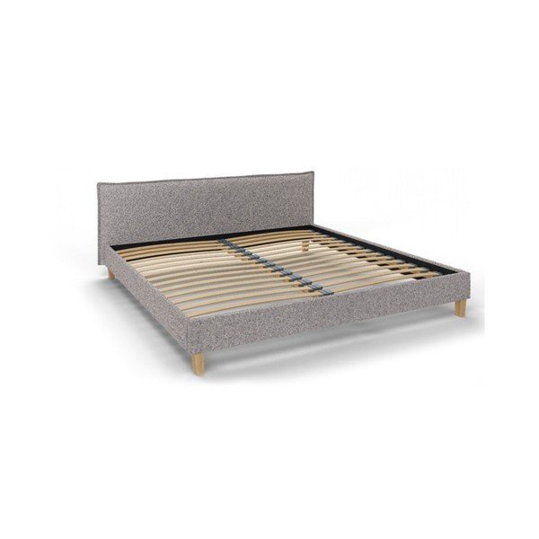 Pat matrimonial gri cu tăblie și  somieră 200x200 cm Tina – Ropez