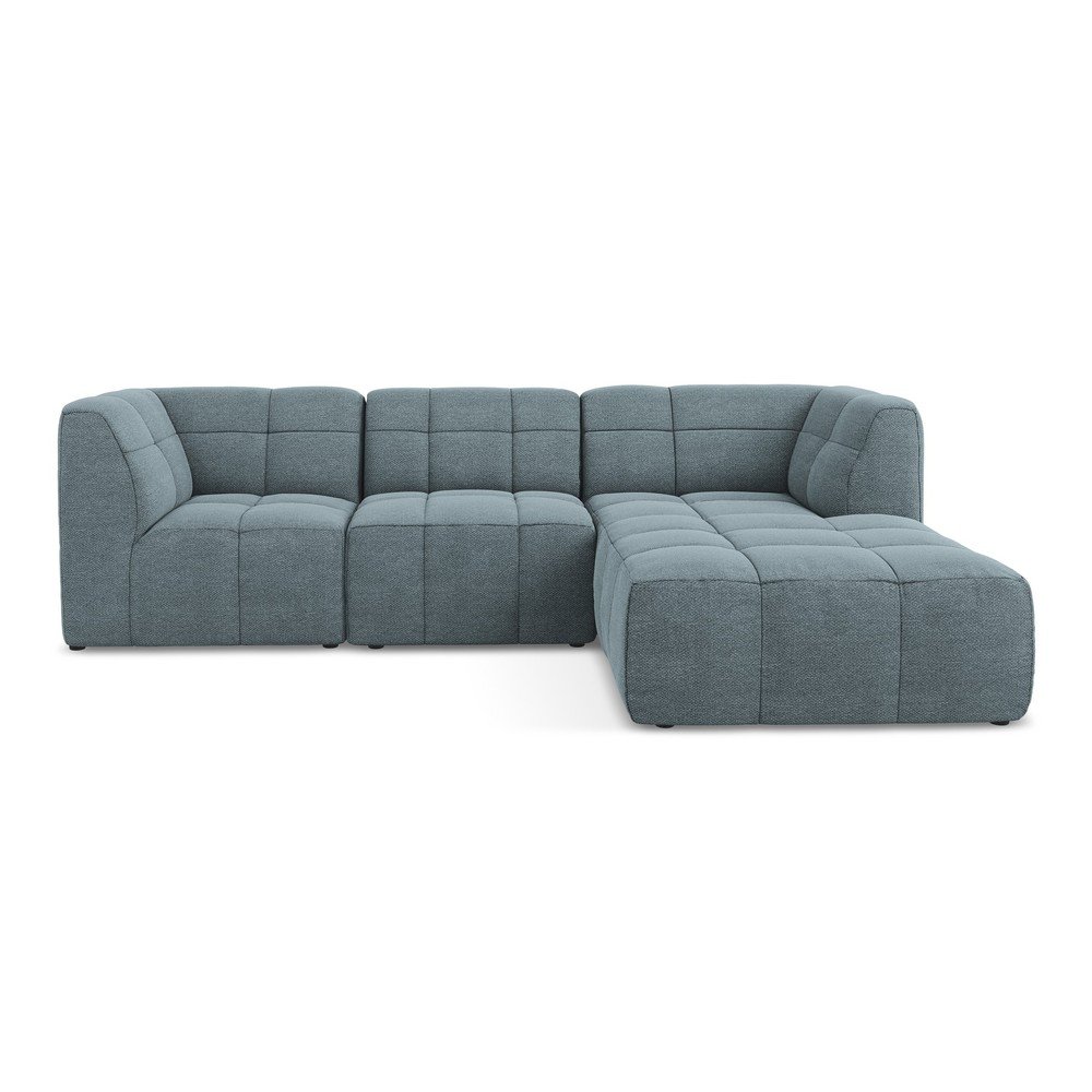 Colțar albastru cu tapițerie din țesătură bouclé (cu colț pe partea dreaptă/cu șezlong) Aloha – Makamii