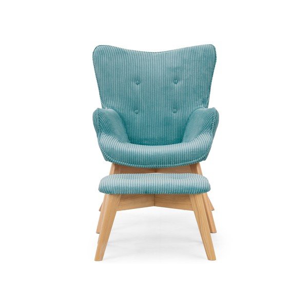 Fotoliu cu taburet turcoaz cu tapițerie din catifea reiată Niko – Ropez-image-3