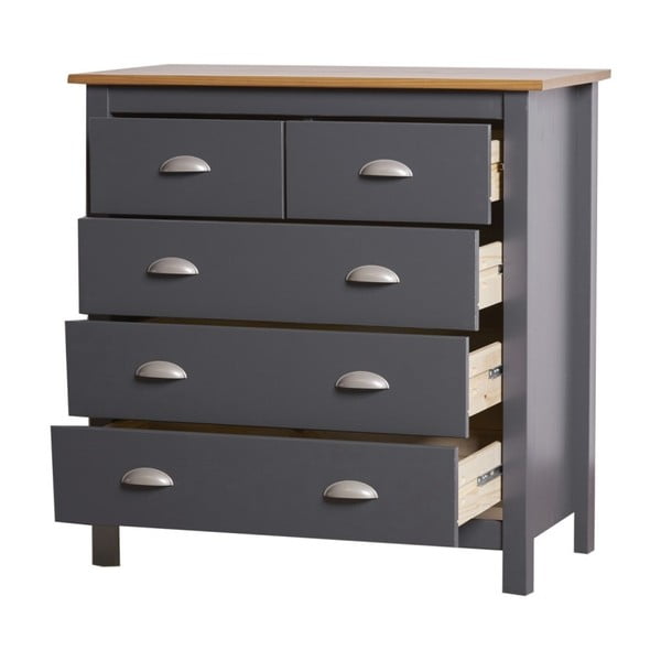 Comodă cu 5 sertare din lemn masiv de pin Marckeric Jade, gri antracit-image-1