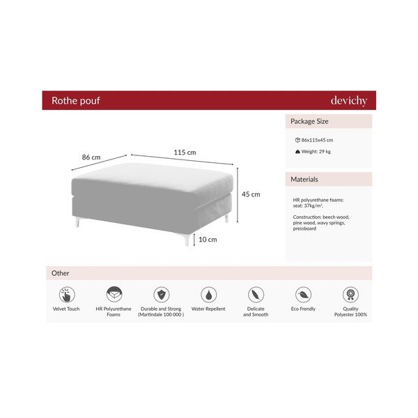 Taburet din catifea devichy Rothe, roz închis-image-4