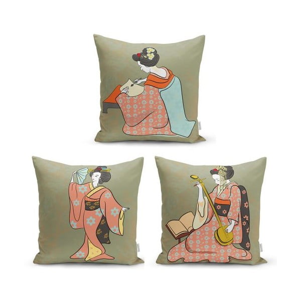 Set 3 fețe de pernă decorative Minimalist Cushion Covers Ethnic Eastern, 45 x 45 cm