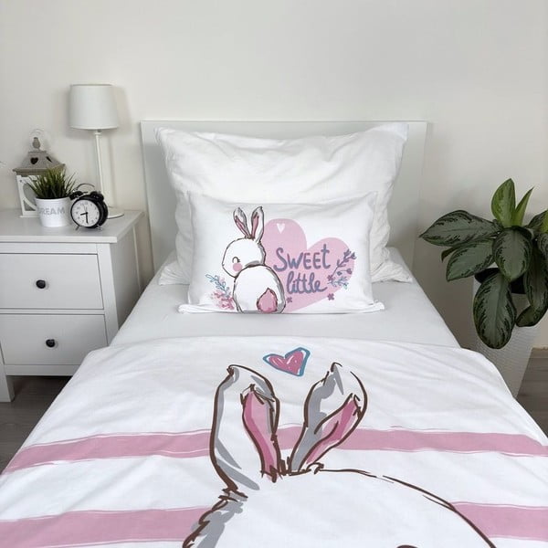 Lenjerie de pat pentru copii albă-roz din bumbac pentru pătuț 100x135 cm Bunny "Sweet" – Jerry Fabrics-image-3