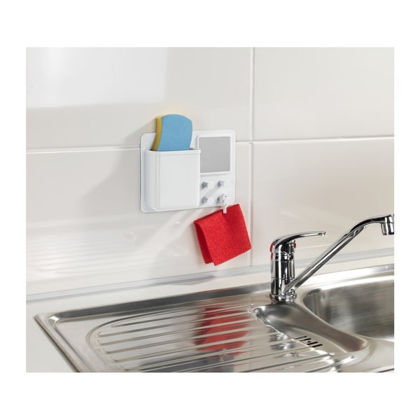 Organizator din silicon de perete cu oglindă Wenko Ampio, alb-image-1