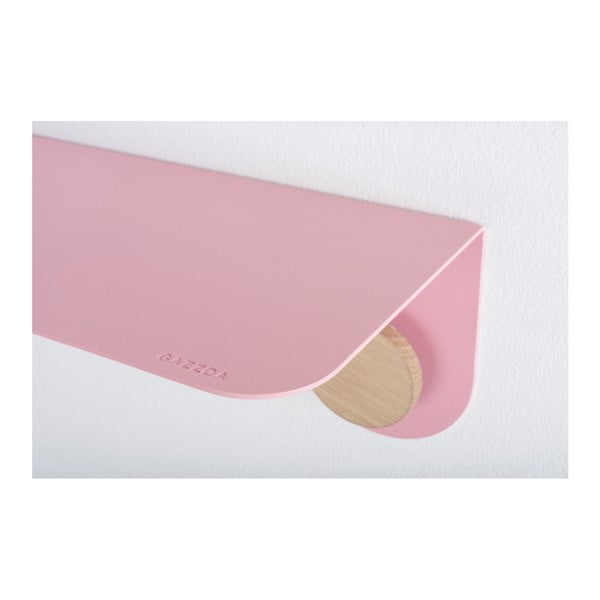 Raft de perete din oțel și detalii din lemn de stejar, cu 2 cârlige Gazzda Hook, lungime 70 cm, roz-image-3
