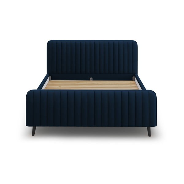 Pat matrimonial 180x200 cm albastru închis tapițat cu somieră inclusă Lily - Micadoni Home-image-2