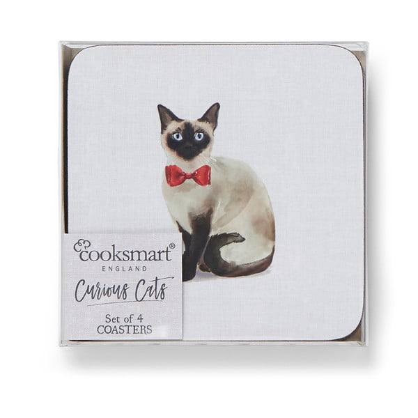 Set 4 suporturi de pahare Cooksmart ® Curious Cats, albastru-image-2