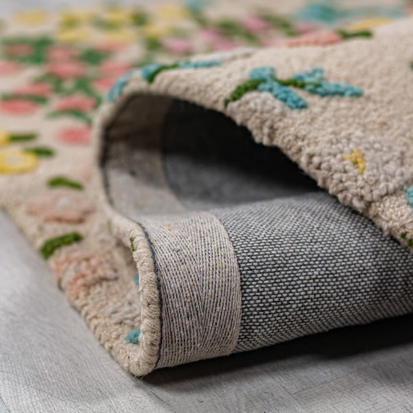 Covor crem țesut manual din lână 200x290 cm Emilia Floral – Flair Rugs-image-3