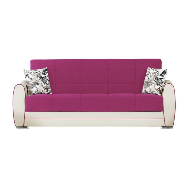 Canapea extensibilă de 3 persoane cu spaţiu de depozitare, Esidra Rest, roz - crem