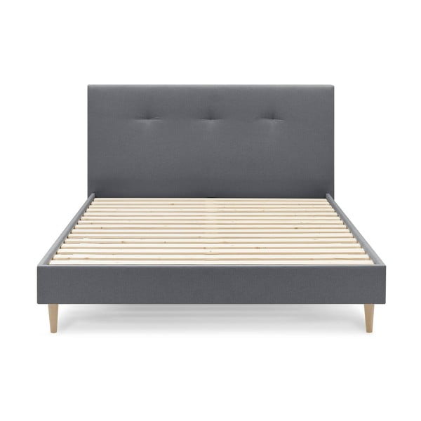 Pat matrimonial 180x200 cm gri tapițat cu somieră Tory – Bobochic Paris-image-1