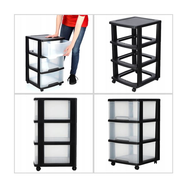 Etajeră pe roți neagră/transparentă din plastic 37x61 cm – Curver-image-4