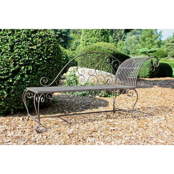 Bancă de grădină neagră/maro închis din metal Lamington – Garden Pleasure-image-2
