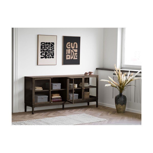 Vitrină maro închis cu aspect de lemn de stejar 180x80x40 cm Zamora – House Nordic-image-1