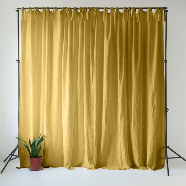 Draperie galbenă din in 140x200 cm Lemon Curry – Linen Tales