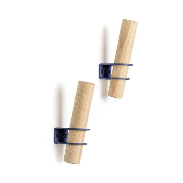 Set 2 cârlige de perete din lemn de frasin EMKO Torch, natural-albastru