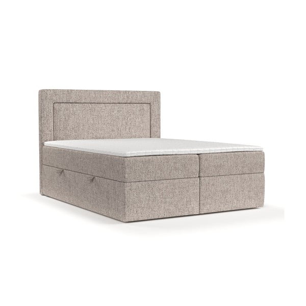 Pat boxspring maro deschis cu spațiu de depozitare 200x200 cm Imagine – Maison de Rêve