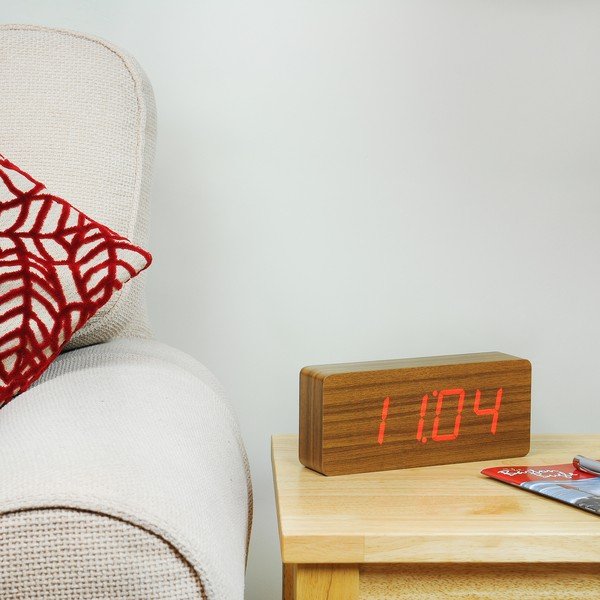 Ceas deșteptător cu LED Gingko Slab Click Clock, maro - roșu-image-4