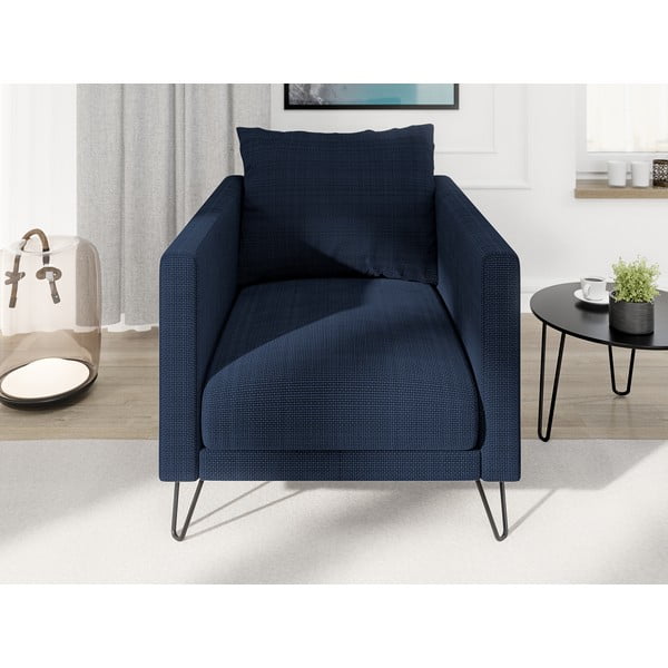 Fotoliu albastru închis cu tapițerie din chenille Freya – Ropez-image-1
