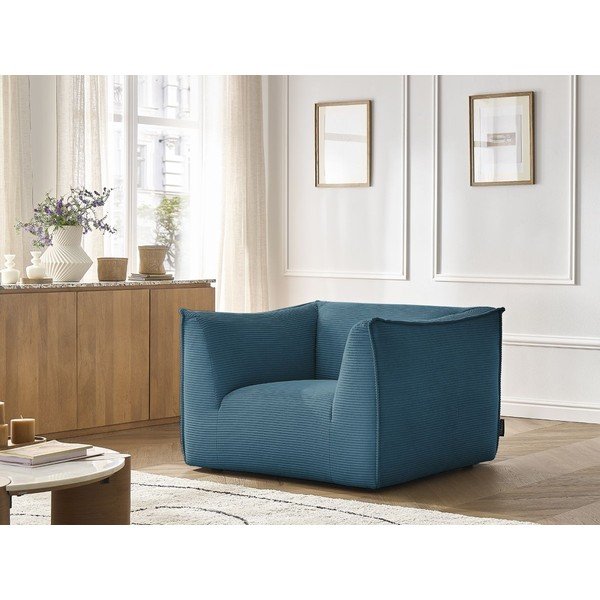 Fotoliu albastru cu tapițerie din catifea reiată Giorgia – Bobochic Paris-image-1