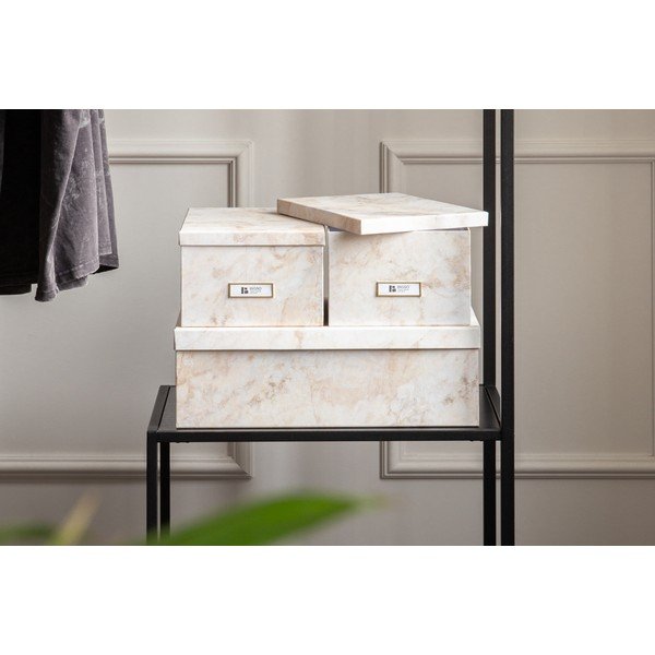Cutii de depozitare bej 3 buc. din carton cu capac 31x47x15,5 cm Inge Paper Laminate – Bigso-image-1