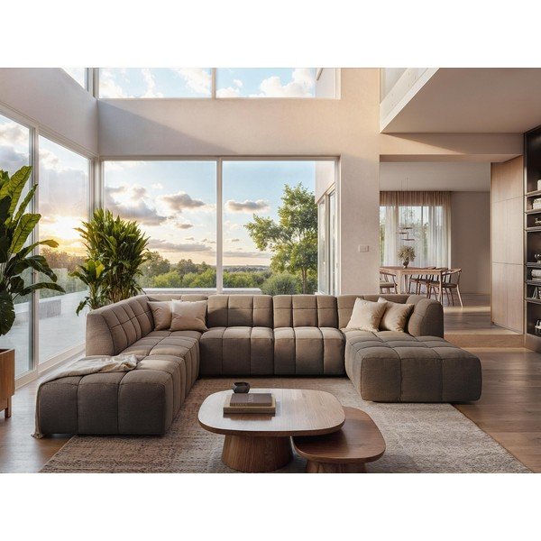 Colțar verde cu tapițerie din țesătură bouclé (în formă de "U") Aloha – Makamii-image-1