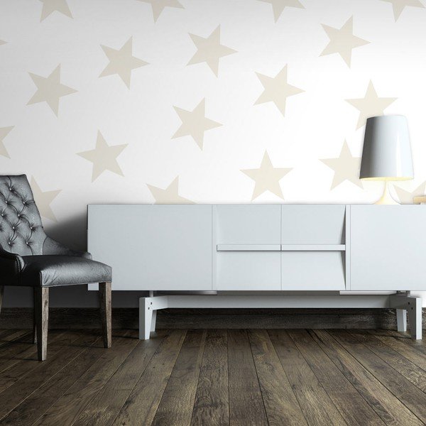 Tapet pentru copii din material nețesut 400 cm x 280 cm Beige Stars – Artgeist-image-1