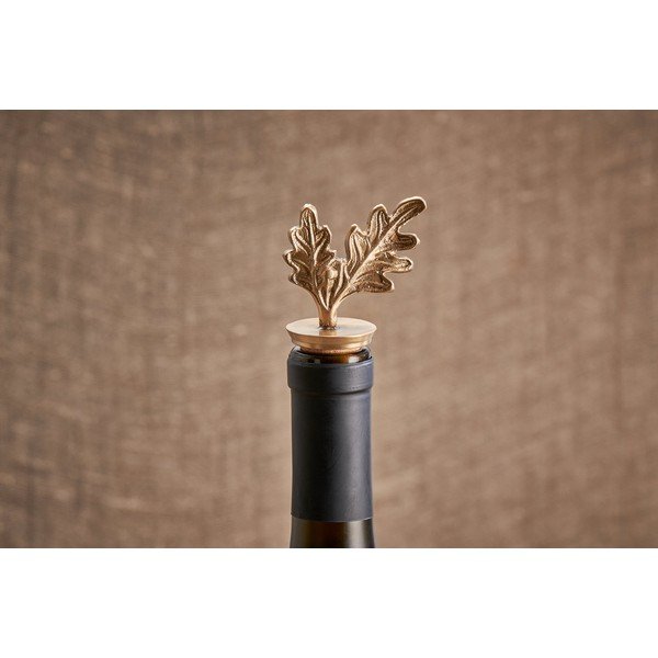 Dop pentru sticla de vin din plută și alamă Nkuku Oak Leaf-image-1
