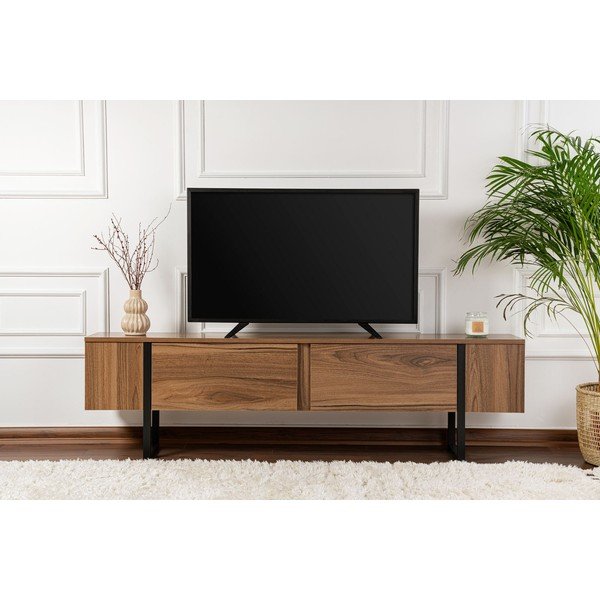 Comodă TV în culoare naturală închisă cu aspect de lemn de nuc 180x50x29,5 cm Serenity – Kalune Design-image-1