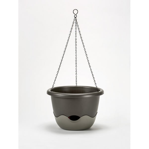 Ghiveci de agățat cu sistem de auto-irigare Plastia Mareta, lungime 30, gri-image-1