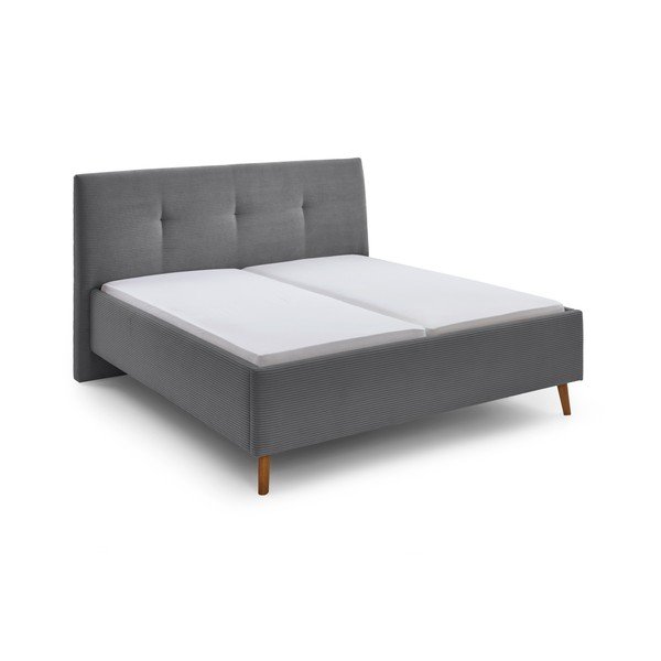 Pat matrimonial gri tapițat cu spațiu de depozitare cu somieră 180x200 cm Madea – Meise Möbel-image-2