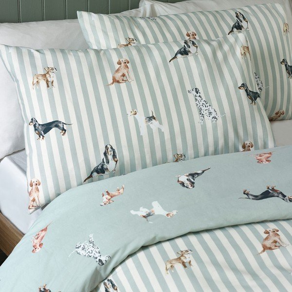 Lenjerie de pat verde pentru pat de o persoană 135x200 cm Dog Stripe – Catherine Lansfield-image-4
