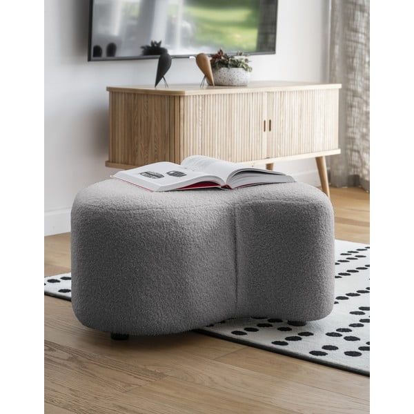 Taburet gri cu tapițerie din stofă bouclé Miuf – Miuform-image-1