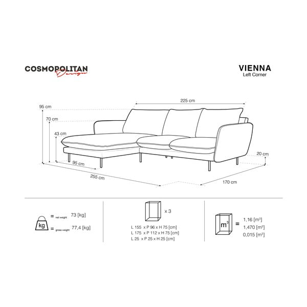 Colțar cu șezlong pe partea stângă Cosmopolitan Design Vienna, gri închis-image-4