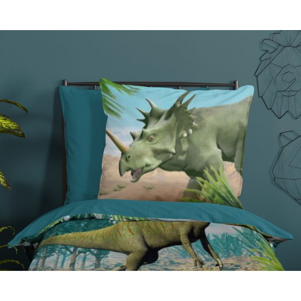 Lenjerie de pat pentru copii verde-albastră din bumbac pentru pat de o persoană 140x200 cm Dino – Good Morning-image-2