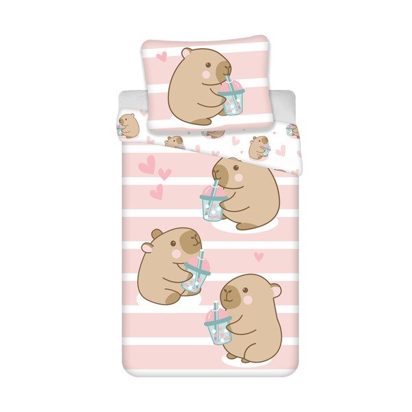 Lenjerie de pat pentru copii roz din bumbac pentru pat de o persoană 140x200 cm Kapybara – Jerry Fabrics