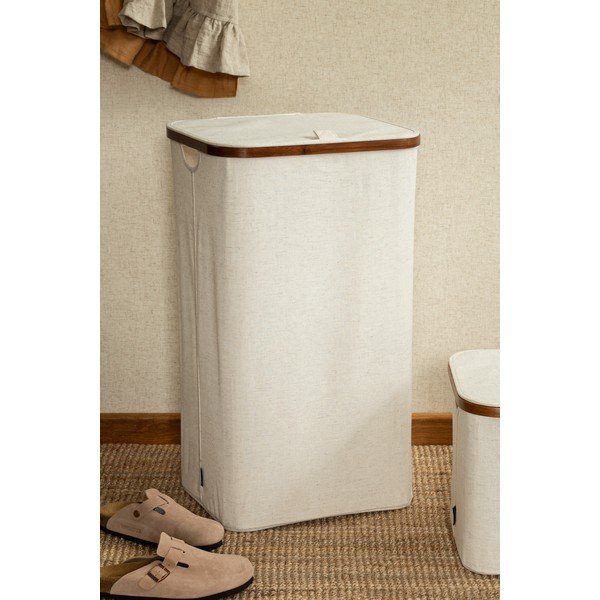 Coș de rufe crem din material textil Bamboo/Linen – Bigso-image-2