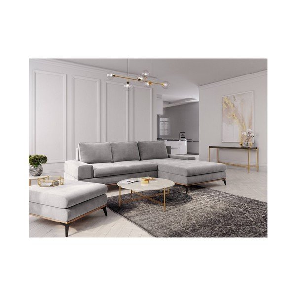 Colțar extensibil cu șezlong pe partea dreaptă Windsor & Co Sofas Planet, gri deschis-image-1