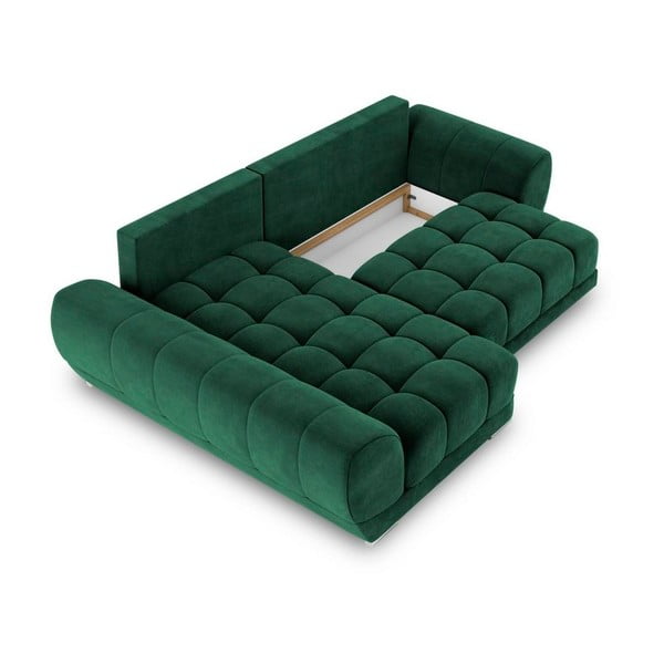 Colțar extensibil cu tapițerie de catifea și șezlong pe partea stângă Windsor & Co Sofas Nuage, verde smarald-image-4