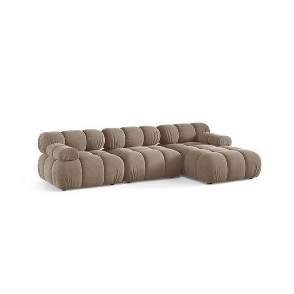 Colțar modular bej cu tapițerie din catifea (cu colț pe partea dreaptă/cu șezlong) – Micadoni -image-2