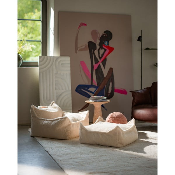 Fotoliu puf pentru copii crem cu tapițerie din țesătură bouclé Chair – Wigiwama-image-4