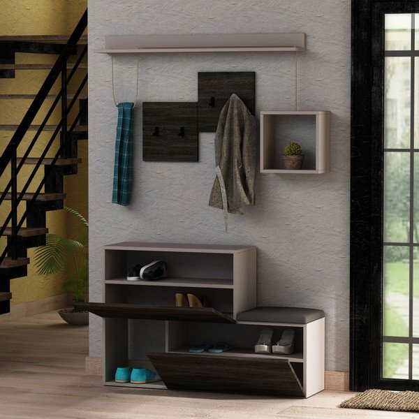 Set pantofar/bancă, raft și cuier de perete Homitis Holdon, gri închis-image-2