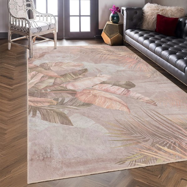 Covor tip traversă bej lavabil 80x200 cm Dusty Leaves – Mila Home-image-2