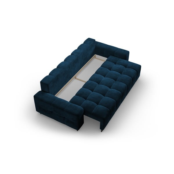 Canapea albastră extensibilă, cu spațiu de depozitare cu tapițerie din catifea 250 cm Wicklow – Cosmopolitan Design-image-3