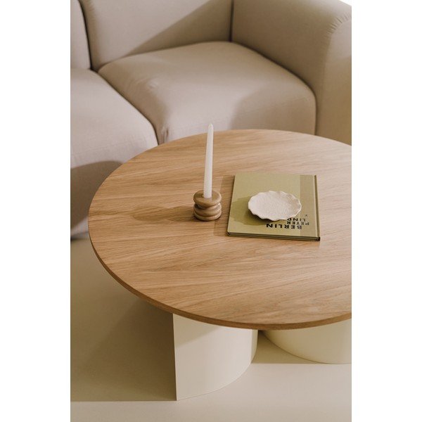 Măsuță de cafea crem/în culoare naturală rotundă cu blat cu aspect de lemn de  frasin  ø 95 cm Gavo – noo.ma-image-3