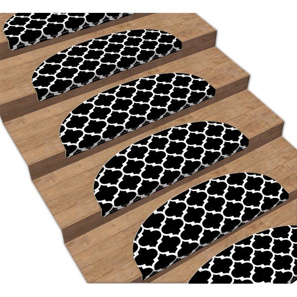 Set 16 covorașe pentru scări Vitaus Madalyon, 20 x 65 cm, negru-image-1